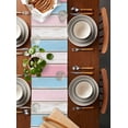 thumbnail image 2 of Pink Blue Wood Grain Table Runner 90 Inches, Modern Colorful Striped Bed Runner Dresser Scarves Tabletop for Indoor Outdoor Parties/Ceremony/Banquet, 13" x 90", 2 of 8