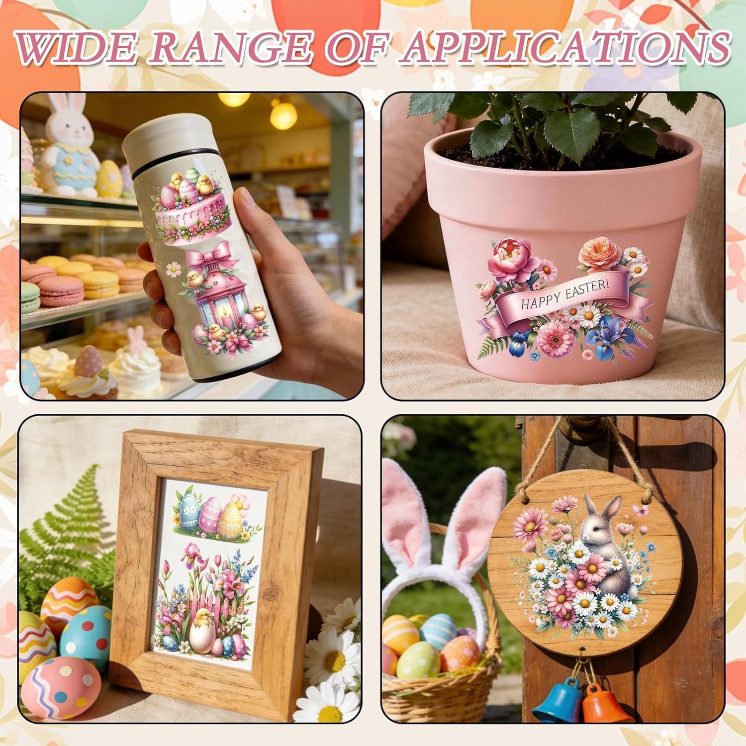 Easter Rub on Transfers for Crafts - 16 Pcs Bunny Gnome Rub on Transfers for Furniture Cute Rabbit Flower Egg Transfer Decals for Wood DIY Glass Home Decor 5.7x5.7 Inch