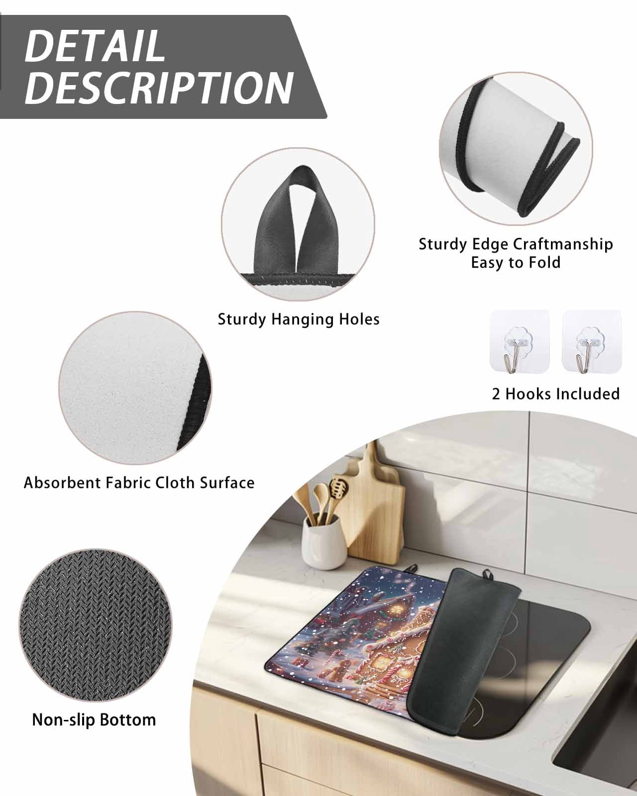 Merry Christmas Stove Top Covers for Electric Stove, 36'x21'' Gnome Santa Claus Snowflakes Border Glass Ceramic Stove Cover Foldable Rubber Mat Heat Resistant Cooktop Protector for Kitchen