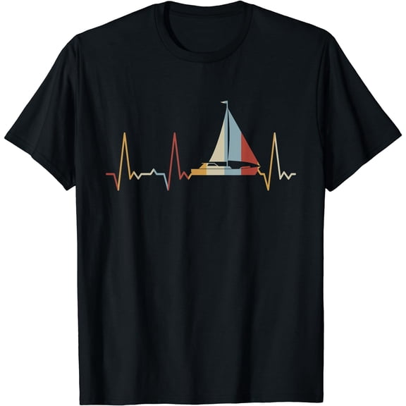 Heartbeat Sailboat T-Shirt Black Small