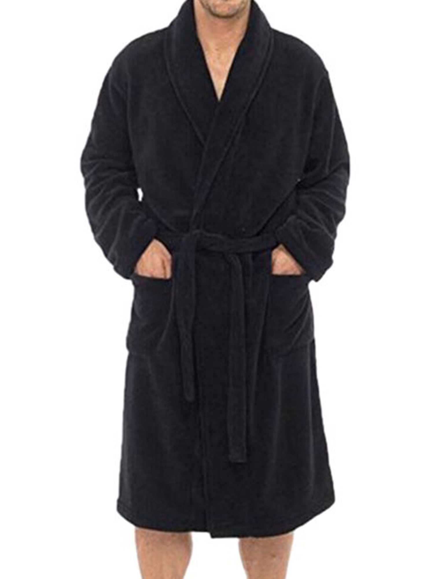 TIFENNY Mens Winter Long Sleeved Robe Coat Hooded Soft Plush Lengthened Shawl Bathrobe Home Clothes Angel