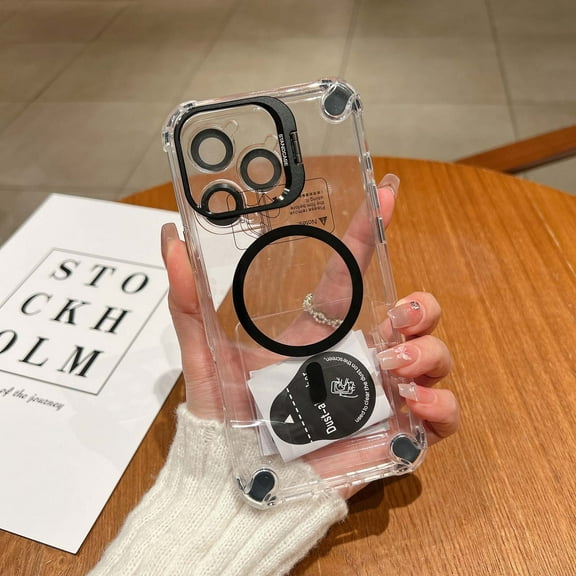 Designed For iPhone 14 Phone Case,With Camera Ring Kickstand,Four Corners Anti-fall,[Compatible with MagSafe] With Lens Film,Shockproof Rugged Transparent Phone Case Cover,Black