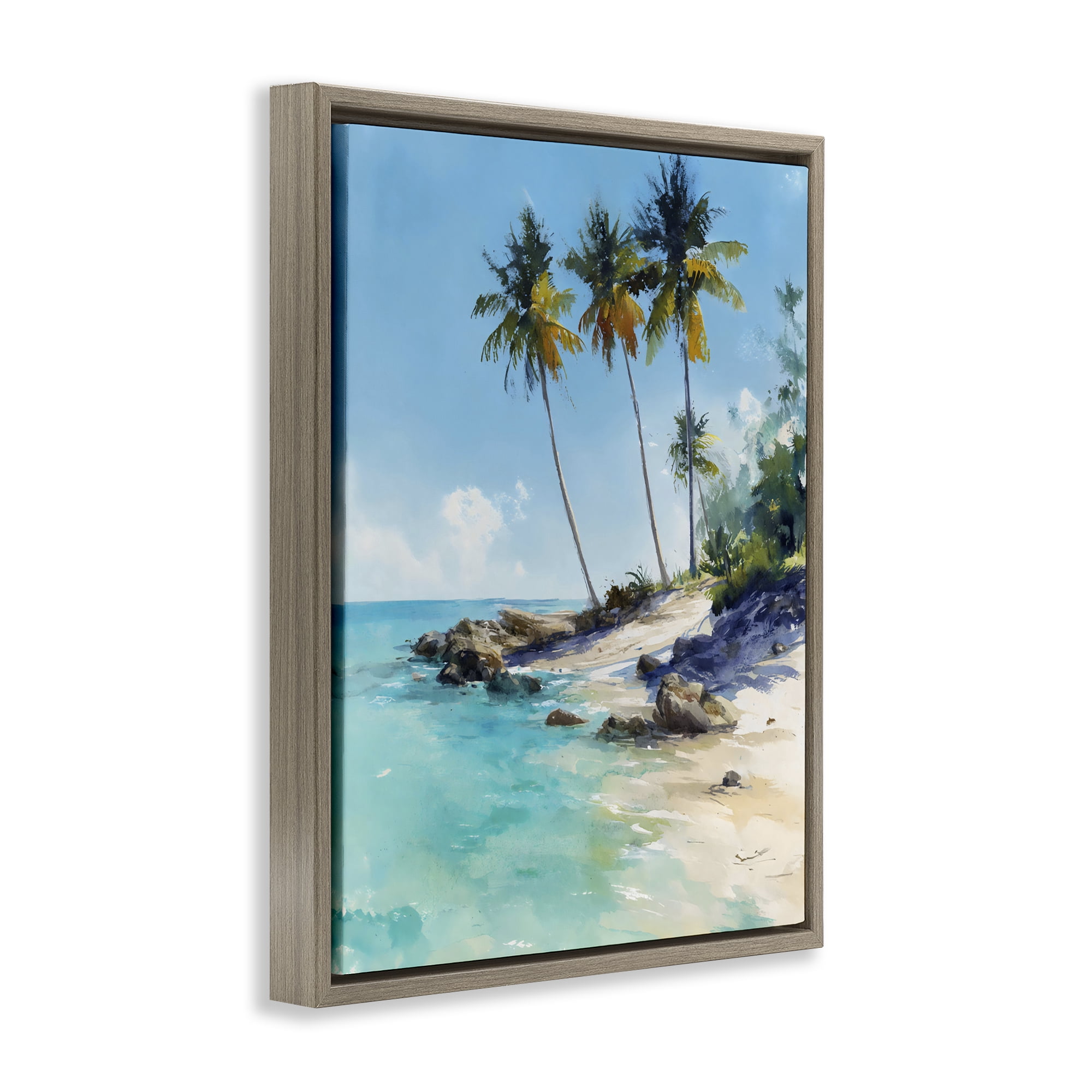 Stupell Industries Rocky Tropical Shore Brown Framed Floater Canvas Wall Art, design by Franklyn Gregory
