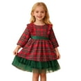 thumbnail image 3 of XEGLSBU Christmas Dresses for Girls 14/16 Party Dress for Girls Red Velvet Plaid Layered Gown with Bow Back Detail Festive Holiday Attire for Toddler Kids Green Size 6-7 Years, 3 of 9