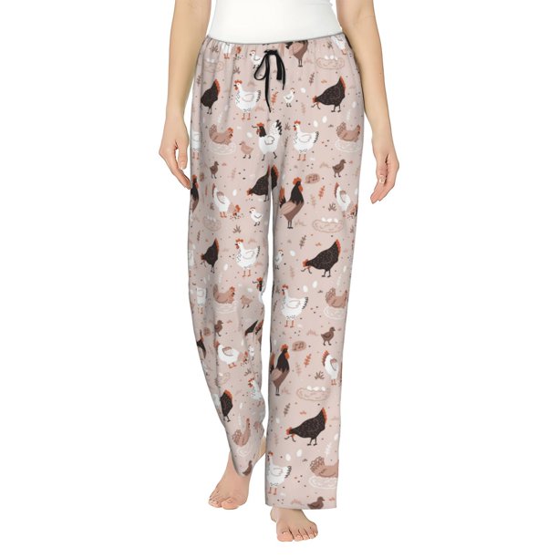 Balery Funny Chicken Pantalones de pijama para mujer, pijamas ultraligeros, pantalones de estar por casa-Small