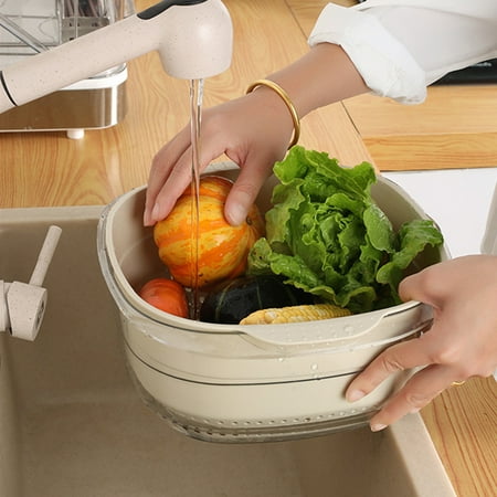 

Lingouzi Double Layer Dr-ain Basket Large Capacity 2 in Fruit and Vegetable Colander Strainer Basket Thickened and Not Fragile dr-ain Basket for Kitchen and Living Room