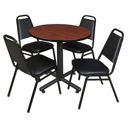 UPC: 0843532034880 | Regency Kobe Round Breakroom Table with 4 Stackable Restaurant Chairs