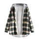 thumbnail image 2 of Pntutb - Chaqueta cálida para mujer, informal, de manga larga, a cuadros, con botones, dobladillo curvo, con capucha Pntutb Pntutb-6102, 2 of 6
