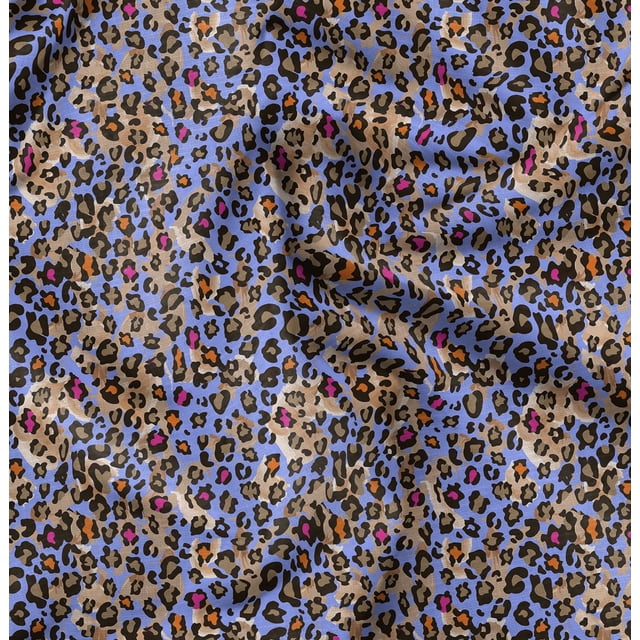 Soimoi Blue polyester Crepe Fabric Leopard Animal Skin Print Sewing Fabric Yard 52 Inch Wide