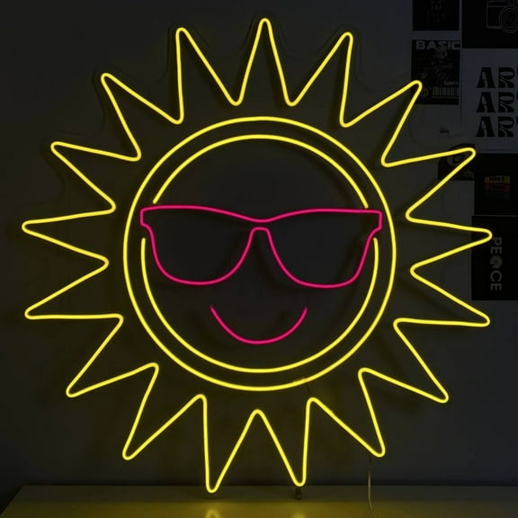 Craftnamesign Funny Sun Neon Light, Sunshine Wall Sign, Sun Led Sign Home Decor
