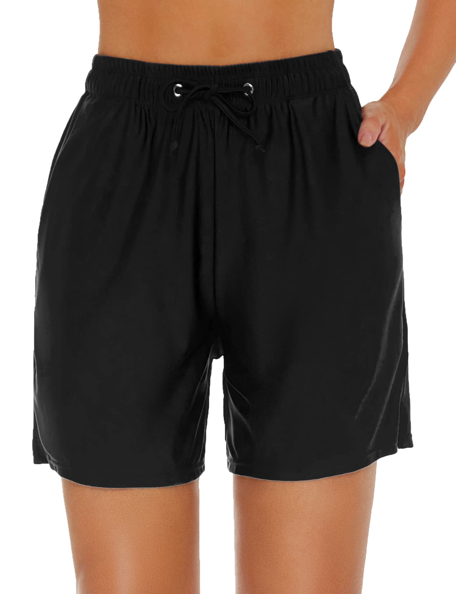 Bonneuitbebe Women's Plus Size Swim Shorts High Waisted Pocket Swimsuit