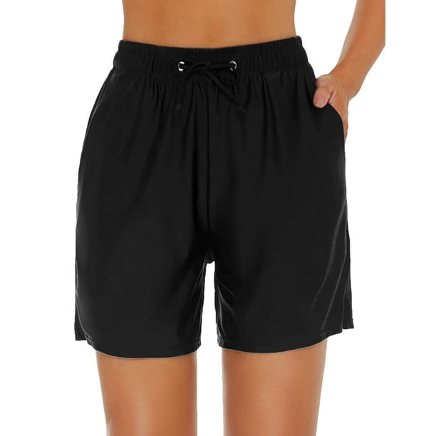 Bonneuitbebe Women's Plus Size Swim Shorts High Waisted Pocket Swimsuit Board Shorts Tummy