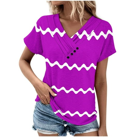 gbyLJF Blue Tunic Tops for Women Womens Cotton Tshirts Oversized V Neck Sweatshirt for Women Corset Tops Purple S