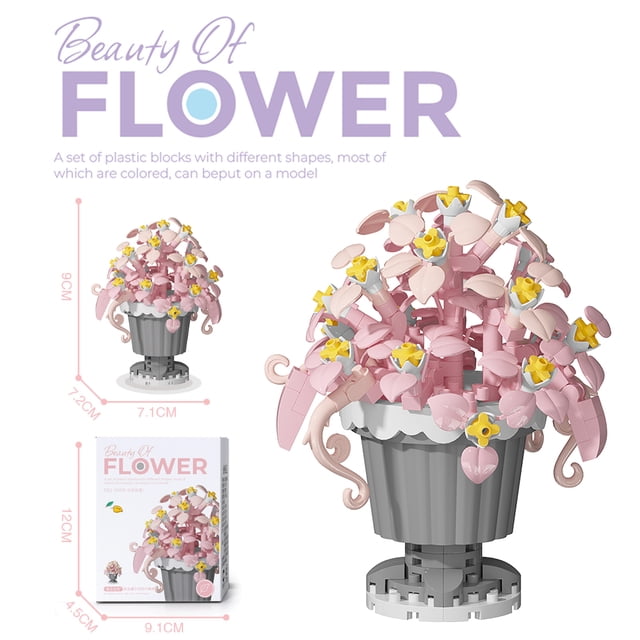 Puzzle Block Toys Potted Building Blocks Simulate Succulent Flower Bouquets Eternal Flowers Home Decoration Christmas Gifts,WITH BOX