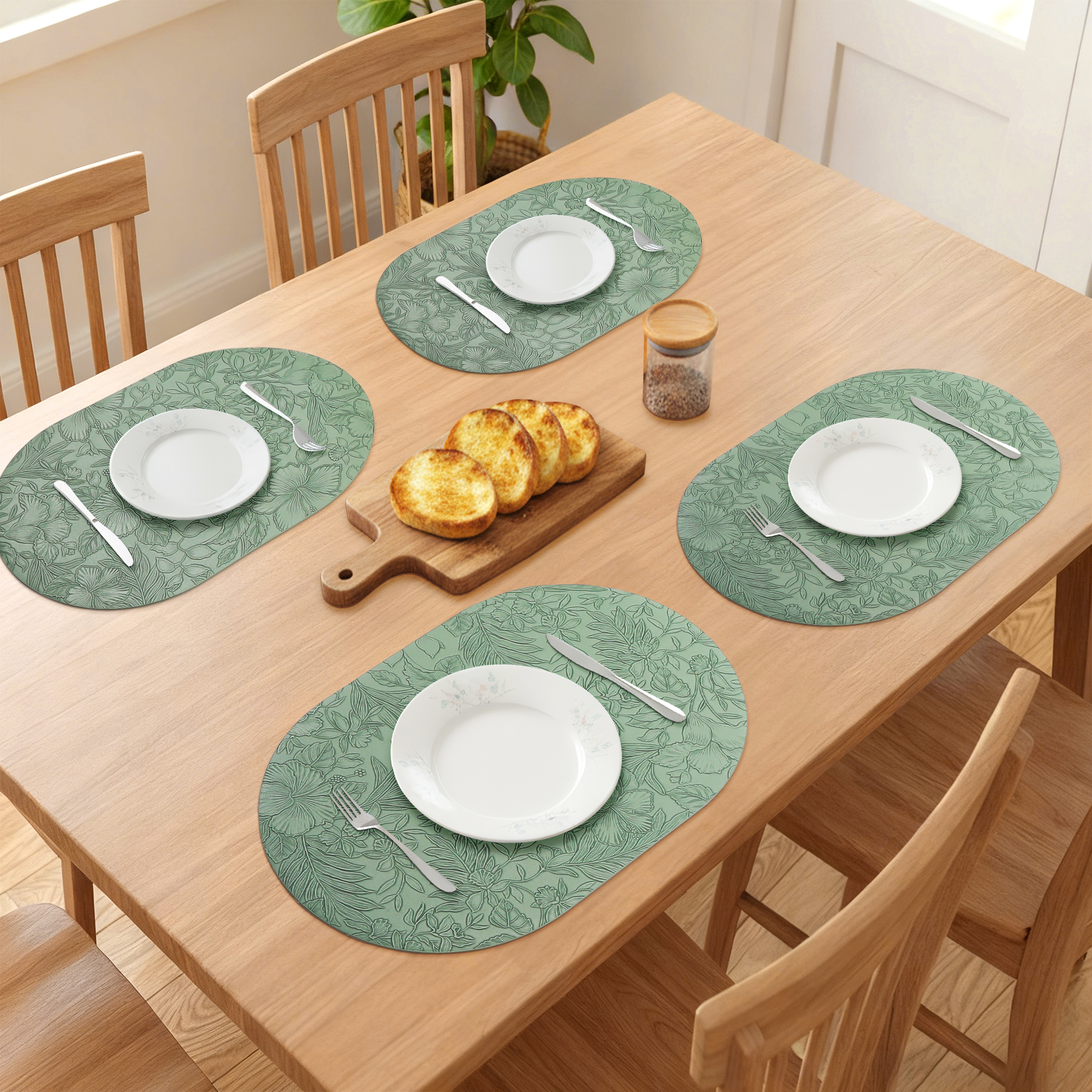 Placemats Set of 6 Leather Placemats for Kitchen Dining Table Decor Waterproof Heat Resistant Table Placemats Green 17.7*11.8inch