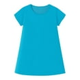 thumbnail image 4 of YOUYEDIAN Plus Size Spring Dresses for Teens Crew Neck Plain T Shirt Dress 2025 Summer Casual Dresses Short Sleeve A-Line Dress,Blue 2-3 Years, 4 of 6