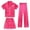 Pink, variant on MIXUE Toddler Girls Outfit Sets Summer Silk Satin Solid Color V Neck Button Down Short Sleeve Shirts Tops Shorts Pants 3 Pieces Sleepwear Sportwear,Blue,4-5 Years