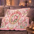 thumbnail image 6 of Ornate Vintage Pink Peony Floral Medallion Gold Scrollwork, Cozy Friendship Quote Scene, Warm Flannel Blanket for Living Room and Reading Nook, Art Lovers Friendship Gift, Artistic Home Decor, 6 of 9