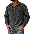 thumbnail image 2 of Men's Casual Solid Color Distressed Denim Shirt, American Workwear Retro Washed Long Sleeve Top for Fall Winter, Outdoor Work and Vintage Style Outfits,Black,L, 2 of 3