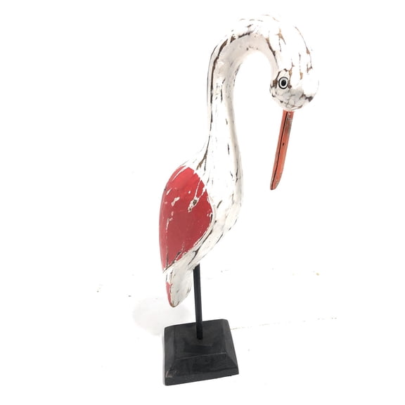 Decorative Egret Bird 14" Wooden - Rustic Red Nautical Accent | #ort1704934r