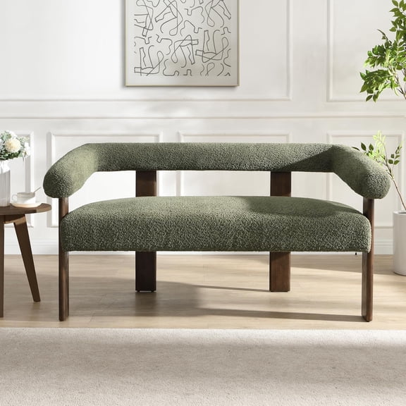 LQLI Modern Boucle Fabric Upholstered Loveseat with Round Armrest and Rubberwood Frame, Comfy Living Room 2-Seater Sofa, Space-Saving Couch for Hotel/Apartment