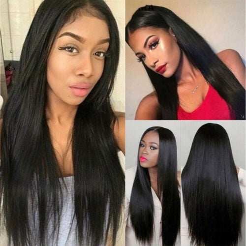 Natural Brazilian Virgin Full Sleek Hair Wigs Glueless Black Long