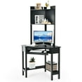 thumbnail image 1 of Gymax Corner Computer Desk Triangle Study Desk w/ Hutch & Keyboard Tray Black, 1 of 10