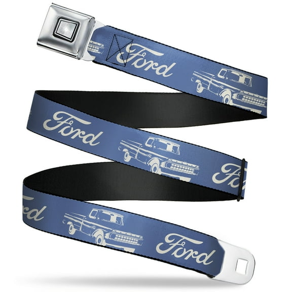 Ford Belt, Seatbelt Buckle Belt, Ford Script and Vintage Truck Blue White, 30 to 44 Inches