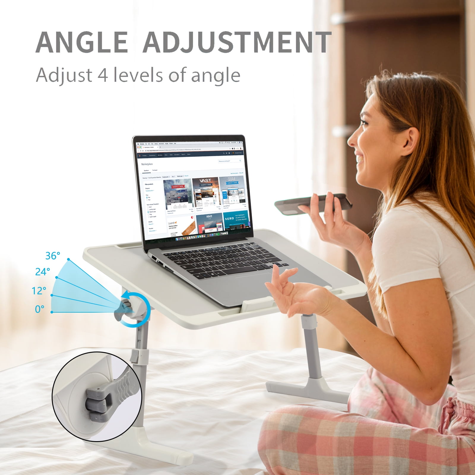 PHANCIR Height & Angle Adjustable Lap Desk, Laptop Stand Bed Tray, Foldable Laptop Desk for Couch Sofa Floor, Gray