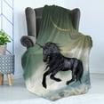 thumbnail image 4 of Fantasy Soft Flannel Fleece Blanket, Black Unicorn in the Ocean with Moon Abstract Mythical Creatures Hand Drawn Design, Cozy Plush for Indoor and Outdoor Use, 50" x 70", Multicolor, by Ambesonne, 4 of 5