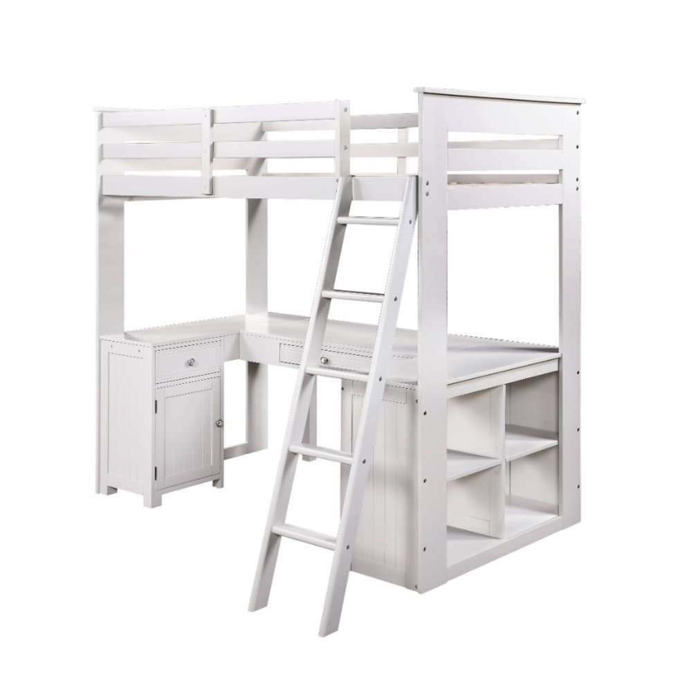 Acme Furniture Ambar Wood Loft Bed with Storage, Twin, Light Gray