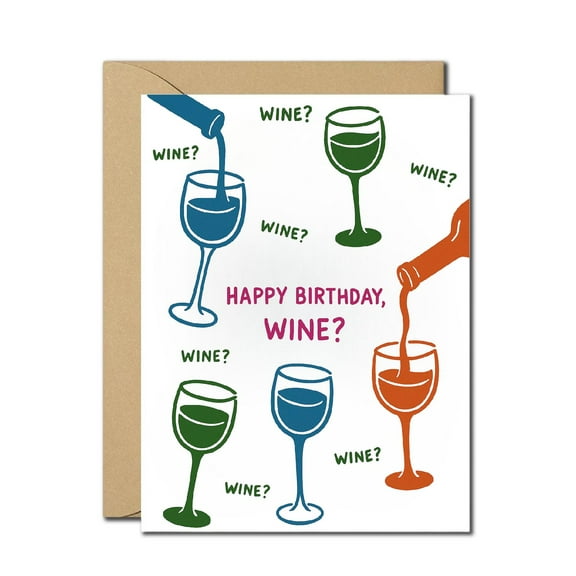 Cheers to You Funny Birthday Card - Celebrate with Wine-themed Design - Blank Inside with Envelope