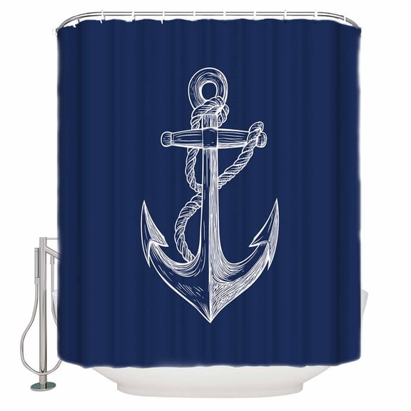 60x72 Inch Shower Curtains for Bathroom Nautical Anchor Fabric Bath Curtain Decor Navy Blue Coastal Marine Minimalist Rope Waterproof Restroom Curtains Shower Set Accessories with 12 Hooks 60 Inch