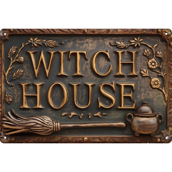 Witch House Vintage Metal Sign Decor Plaque 8x12 in Funny Retro Poster for Garage Porch Cafe Bar Woman Cave Living Room Garden Shop Wall Decor Gift for Halloween
