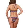 thumbnail image 3 of Conjuntos de bikini de patrón de ondas a rayas en bloques de color para mujer, 2 piezas, parte superior halter y parte inferior triangular, trajes de baño grandes de arcoíris, 3 of 5