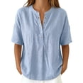 thumbnail image 2 of TrendOFT Womens Pullover Tops Solid Color Loose Fit Stand Collar Short Sleeve Casual Daily Soft Tops Light Blue XXXL, 2 of 6