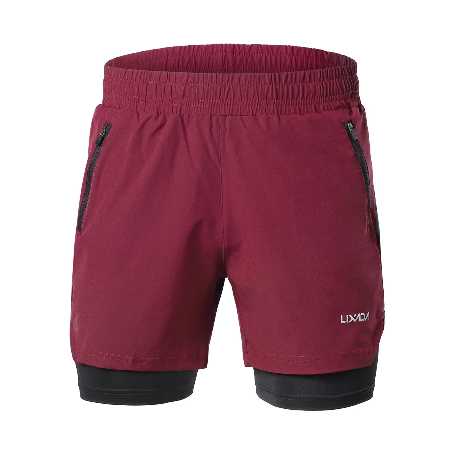 Lixada Men 2 in 1 Running Shorts Quick Drying Breathable Active Training Exercise Jogging Marathon Cycling Shorts Burgundy Black XXL Walmart