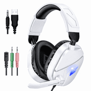 Gaming Headsets with Noise Cancelling Microphone, Xbox One & PS5 PS4 Headphones, High-Quality Stereo Sound, LED Light, Soft Memory Earmuffs for Ultimate Comfort, Wired over-Ear Headset for PC, Laptop