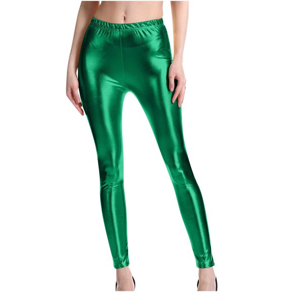 XuJwPNcy Womens Metallic Shiny Stretch Leggings Elastic High Waist Skinny Leather PU Pants Trousers Clubwear for Women Womens Clothes
