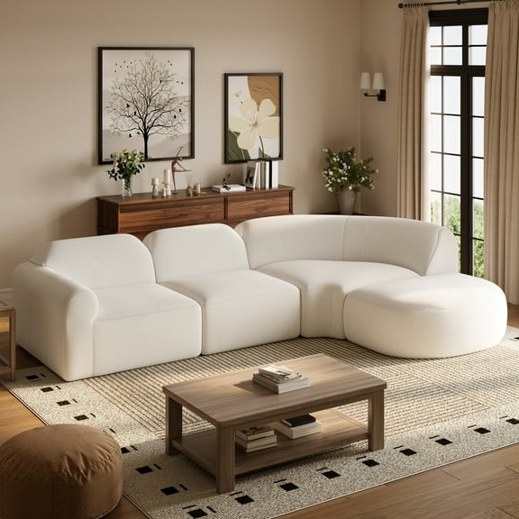 Christopher Knight Home 111" Modern Curved Sectional Sofa for 5 with Ottoman, High-Density Foam, Beige