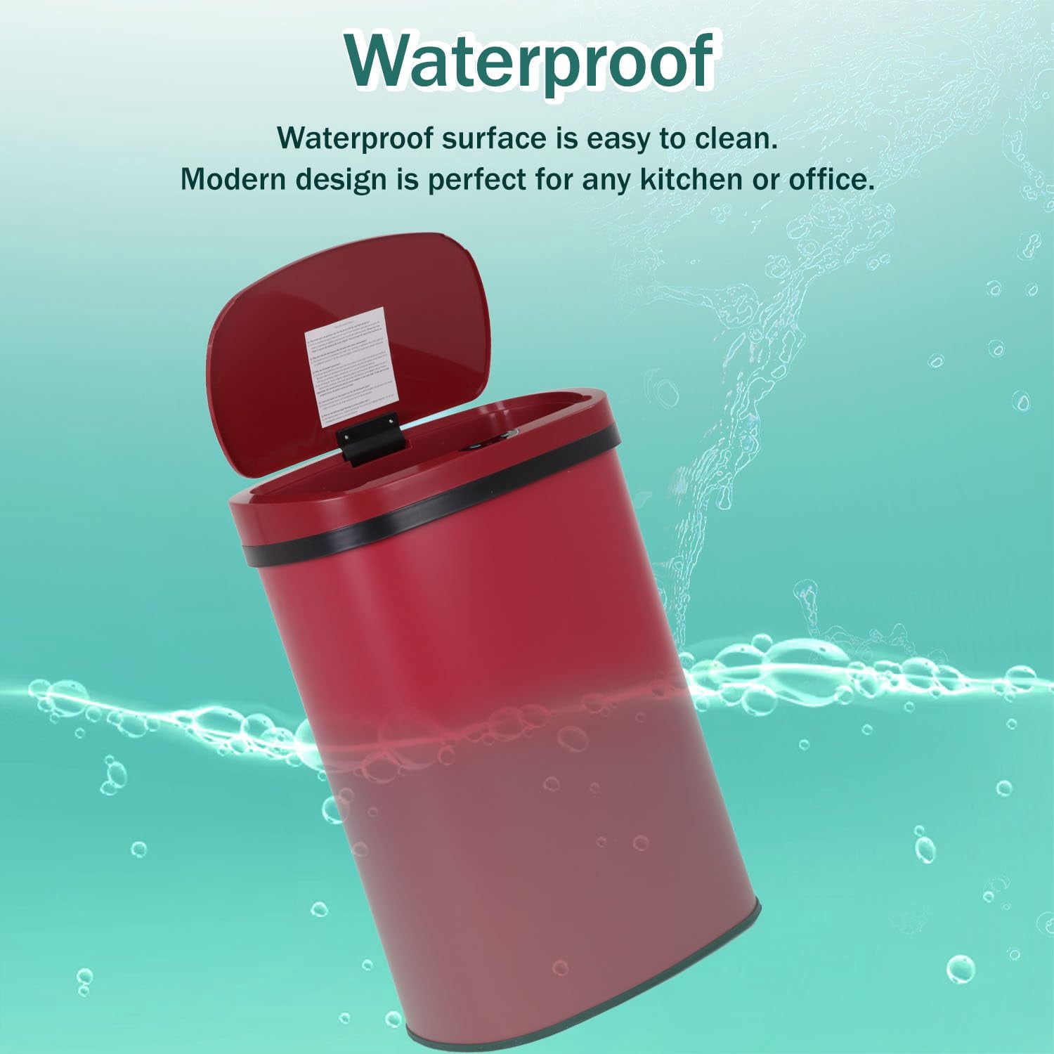 13-Gallon Kitchen Trash Can Red Stainless Steel Garbage Can Automatic Touch Free Garbage Bin Motion Sensor Trash Can with Lid Metal Waste Bin for Living Room, Kitchen, Bathroom, Office