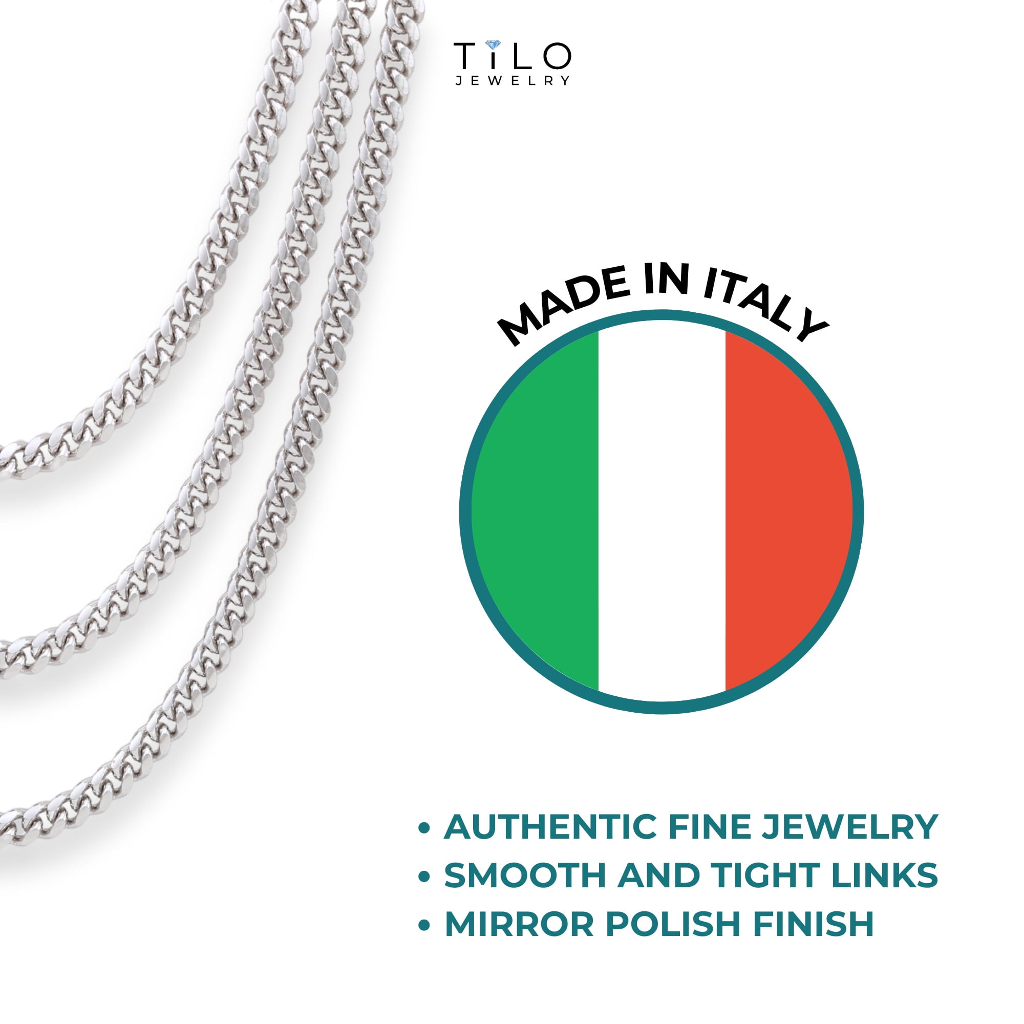 Tilo Jewelry Solid 925 Sterling Silver Miami Cuban Link Chain Necklace with Secure Lobster Lock | 5mm - 20 Inch | Everyday Necklace for Men & Women