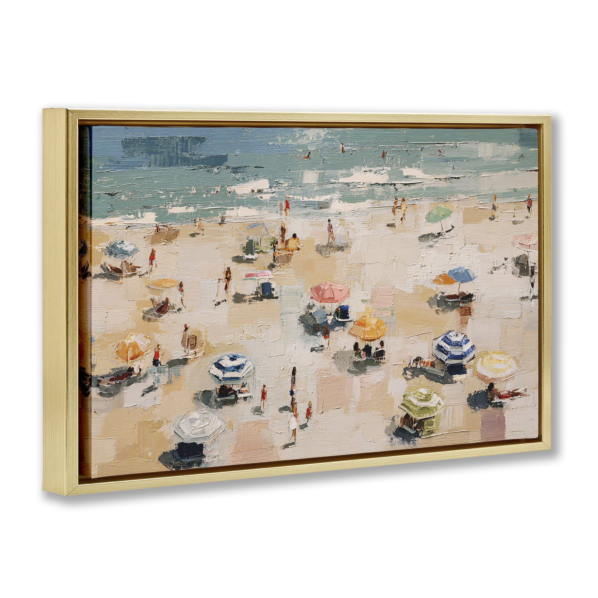 Stupell Industries Summer Beachgoers Expression Gold Framed Floater Canvas Wall Art, design by Jacky Ngan