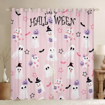 Manfei Halloween Pink Ghost Child Blackout Curtains Set of 2 (52x84 Each), Horror Pumpkin Bat Window Curtains, Dreamy Cartoon Stars Curtains and Drapes, Window Curtains Bedroom Decor