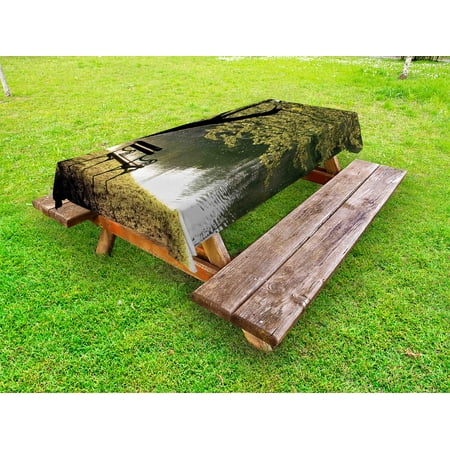 

Tree Outdoor Tablecloth Bench under Timber Tree by Riverside Epic Countryside Rural Relaxing Resting Space Scenery Decorative Washable Fabric Picnic Tablecloth 58 X 120 Inches Green by Ambesonne