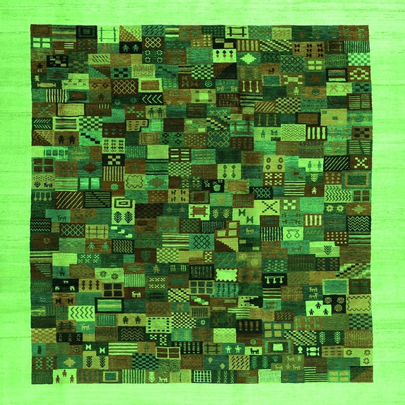 Ahgly Company Indoor Square Abstract Green Contemporary Area Rugs, 4' Square
