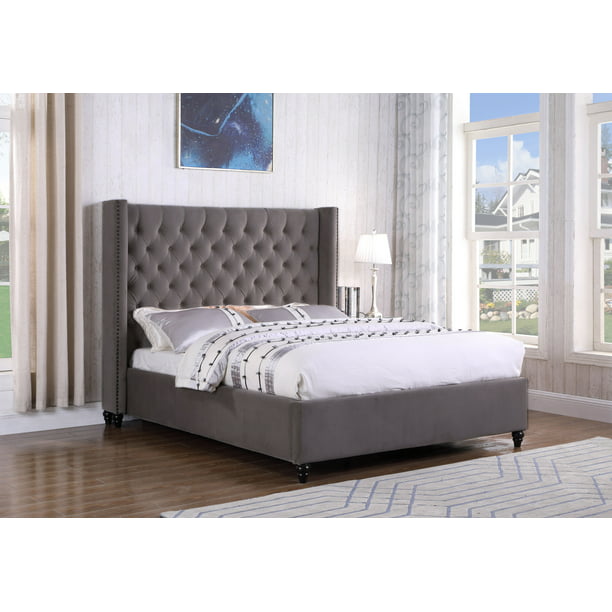 Best Master Furniture Holland Grey, Cal King Upholstered Bed Frame
