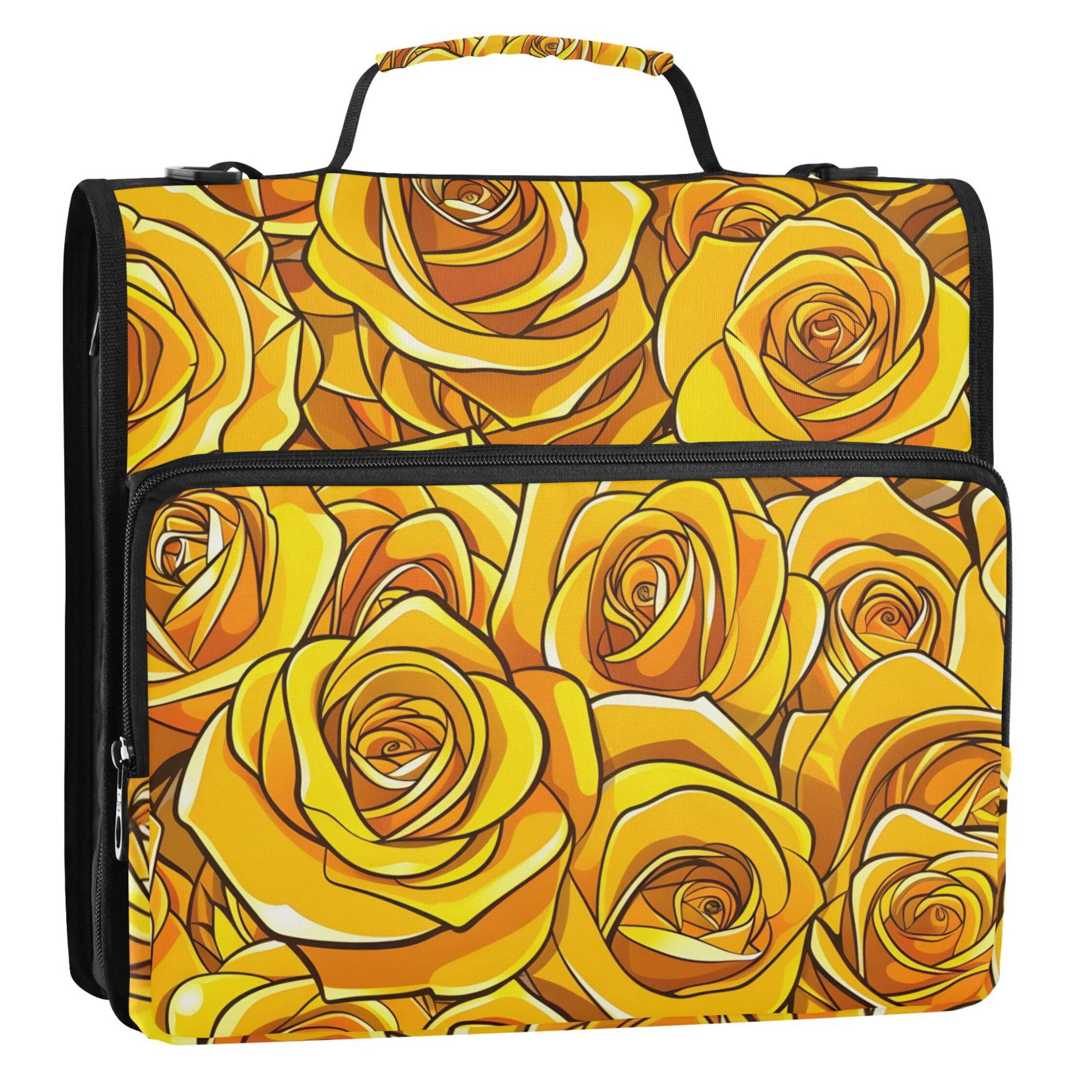 ALAZA Zipper Binder Yellow Roses Flowers 3 Ring Trapper Keeper File Folder Organizer Bag
