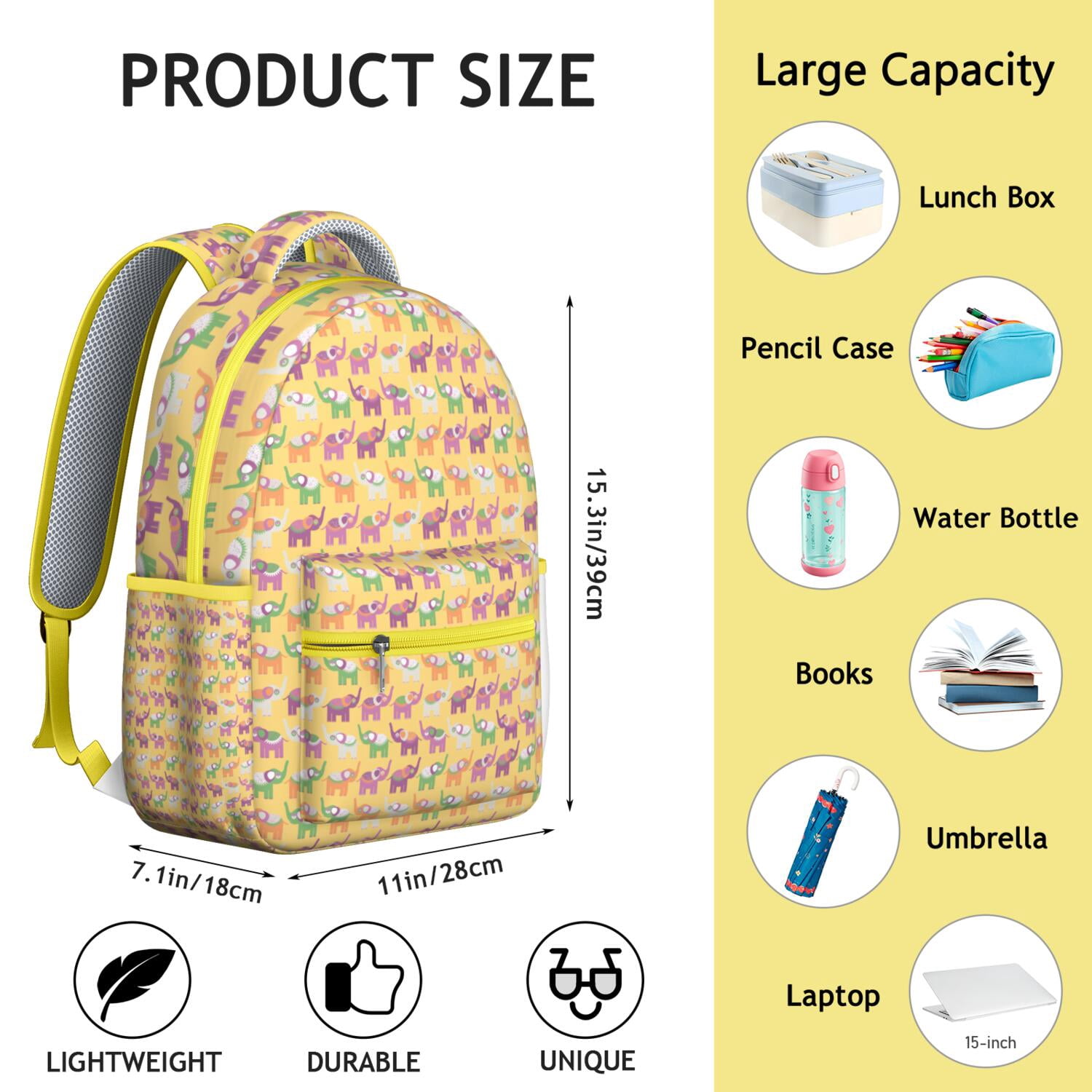 Elephant Character Backpack - Waterproof School Bag for Teens, Spacious Laptop Compartment, Cute Elephant Print Gift for College