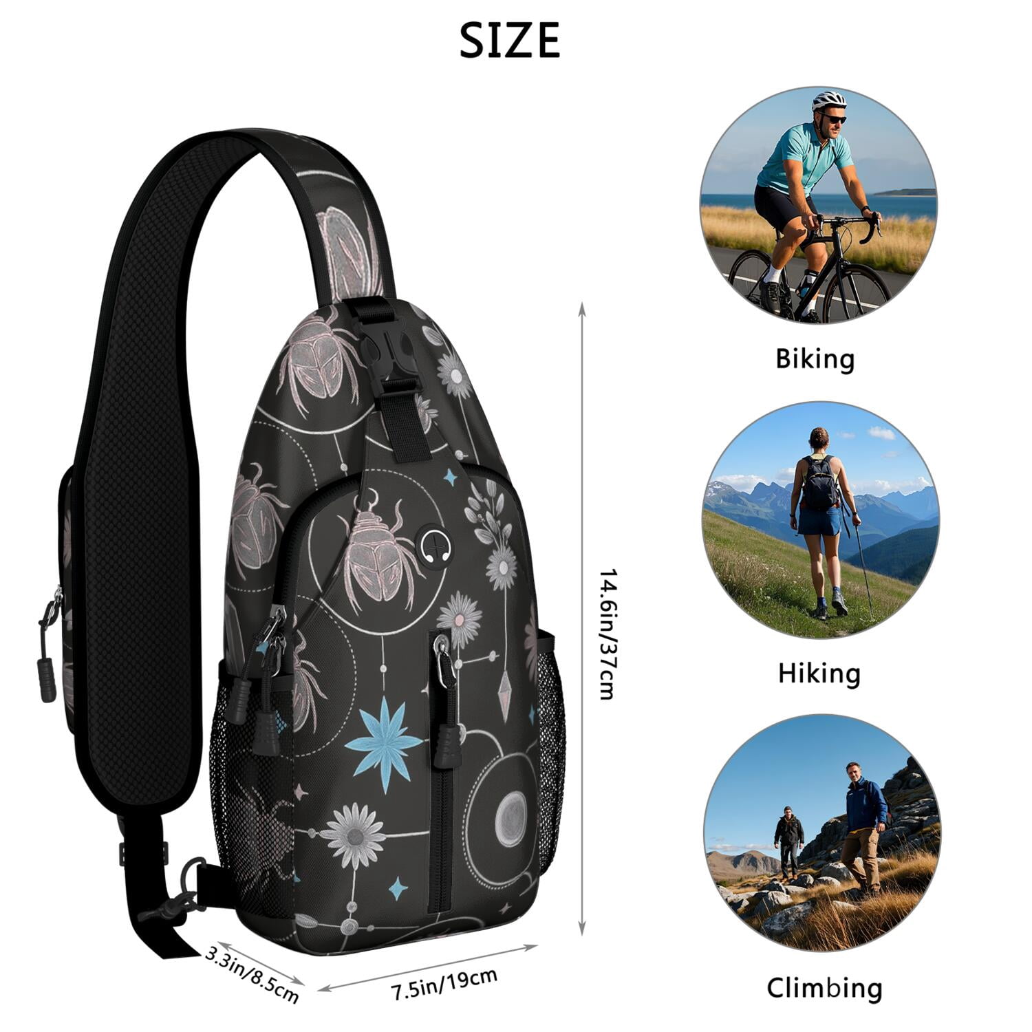 Gothic Butterfly Moon Crossbody Sling Bag for Women Men Travel Sling Bag Casual Bag for Traveling Office Small Travel Backpack Gym Sports Travel Hiking Daypack
